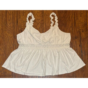 Lily White White Eyelet Knit Tank Top Ruffle Peplum Crop Stretch - Size 2X